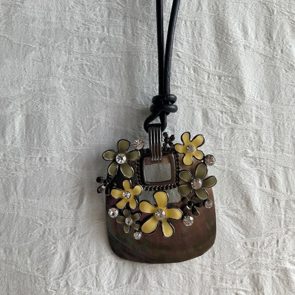 Art Deco Style Enamel 3-D Floral Crystal Statement Necklace - Picture 4 of 8